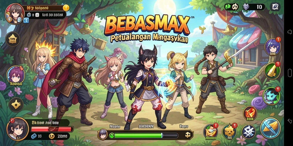 Tampilan gameplay BEBASMAX dengan karakter Anime yang menggemaskan.