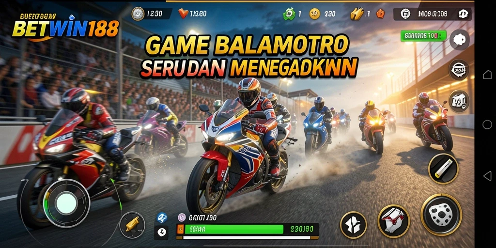 Screenshot utama BETWIN188 menampilkan aksi balap motor yang menegangkan.