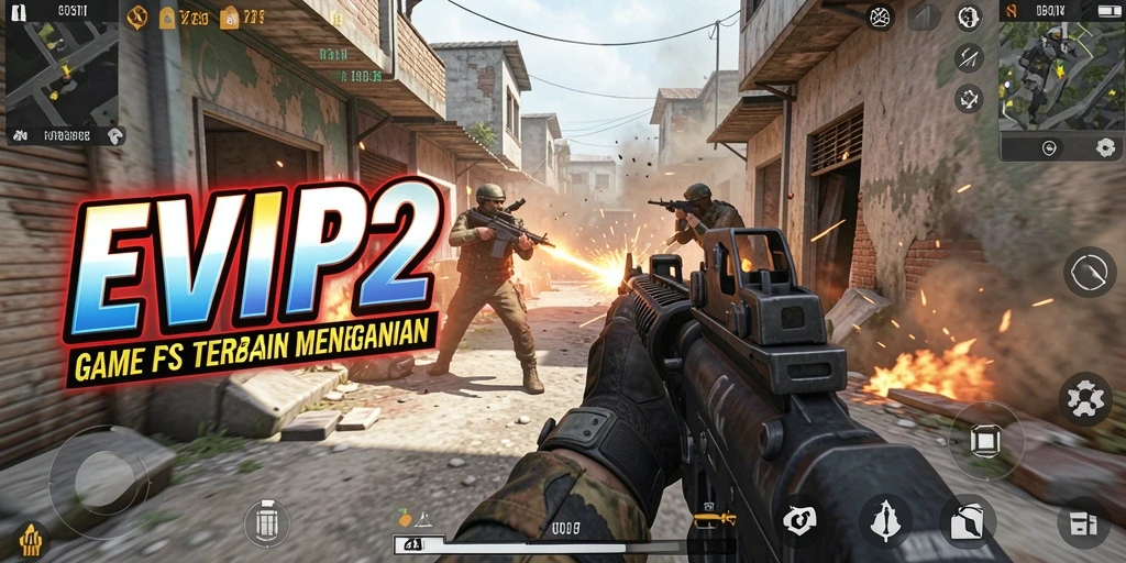Tangkapan layar gameplay EVIP2 menampilkan aksi pertempuran yang mendebarkan.