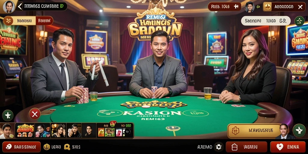 Tampilan screenshot REMI62 dengan dealer profesional dan permainan kasino langsung.