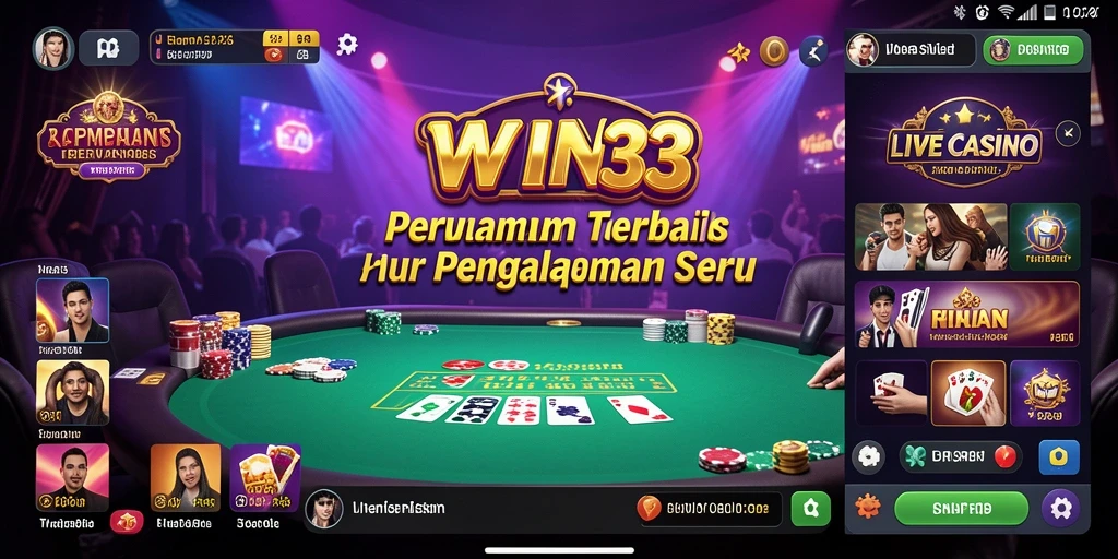 Screenshot utama WIN33 menampilkan dealer langsung dalam aksi permainan Live Casino.